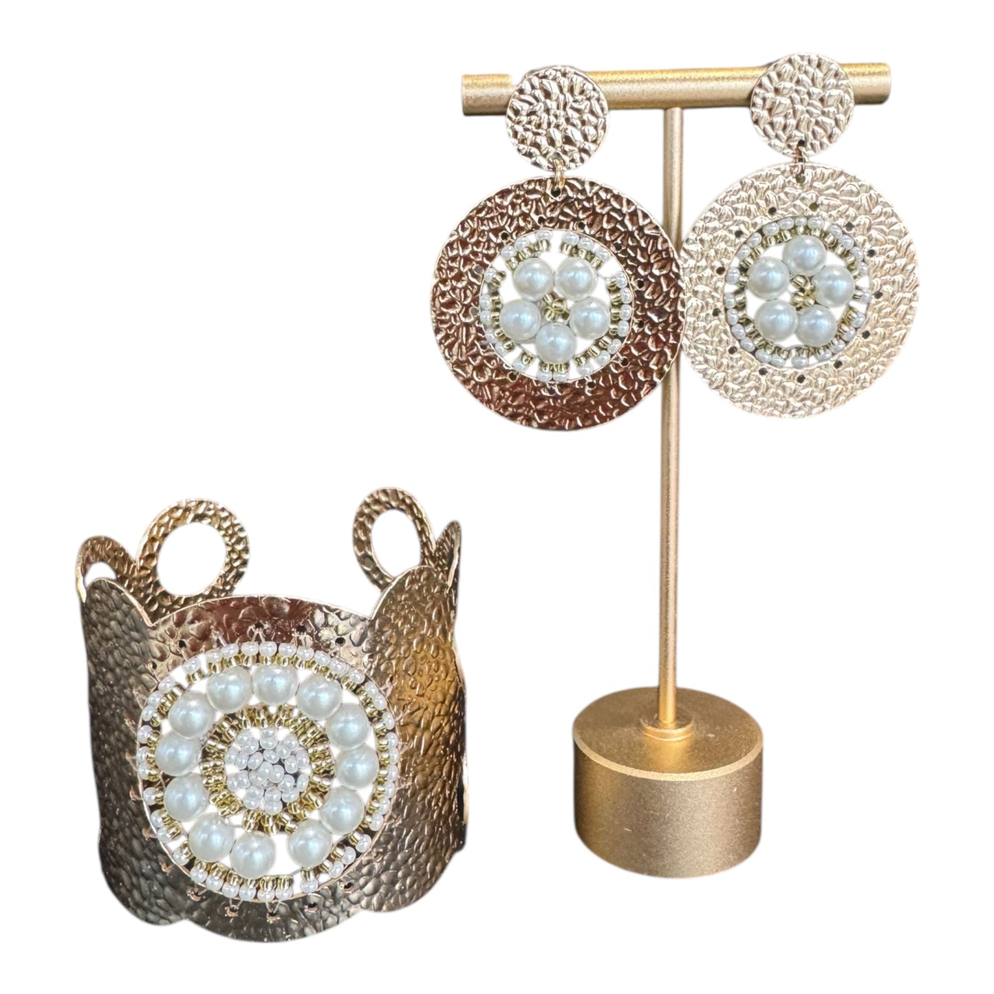 Handcrafted Bracelet and Earring Set White Gold