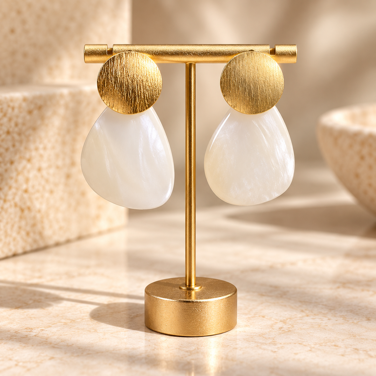 Ivory Shell & Pearl Gold Necklace and Earrings Set