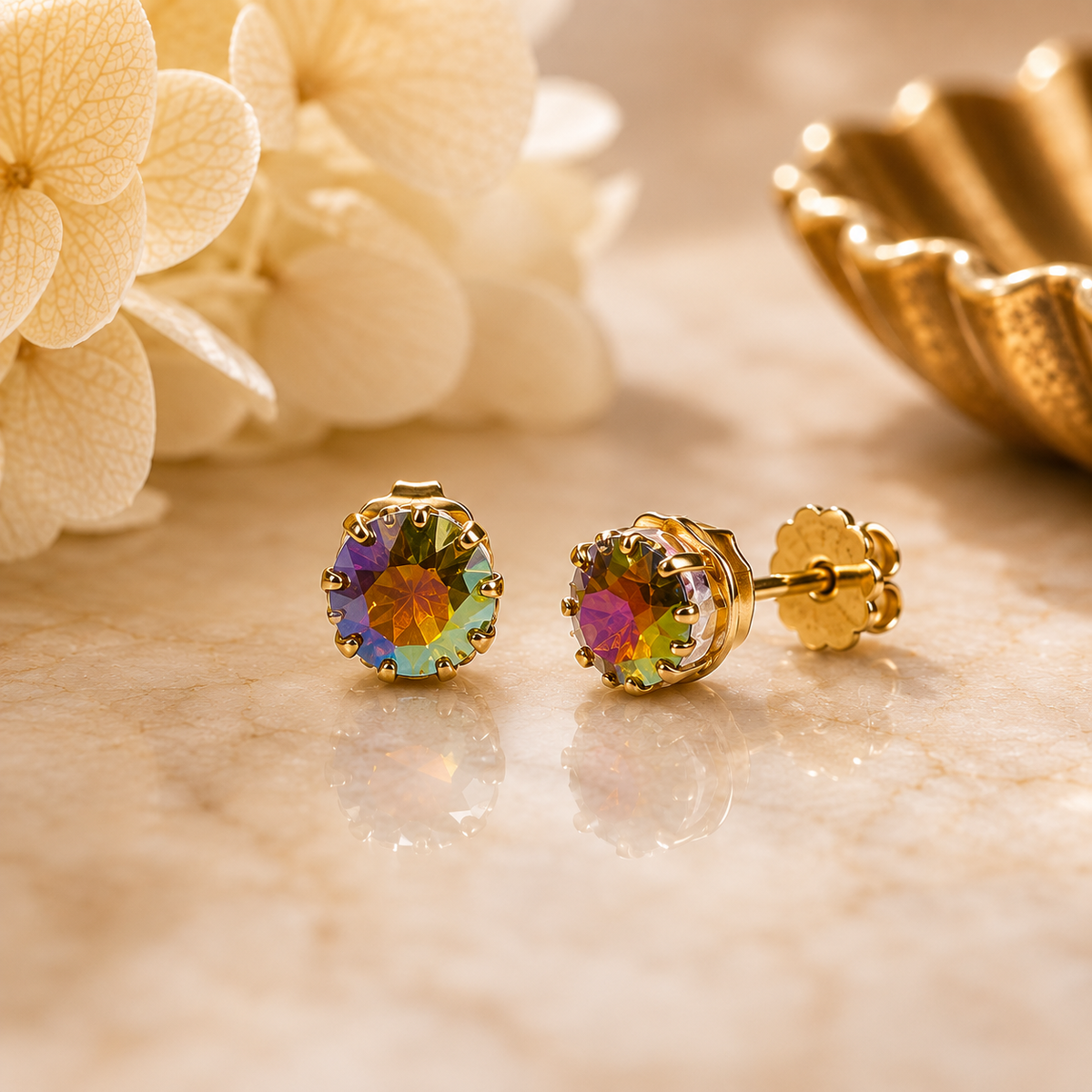 TOVA Chrisley Volcano Gold Swarovski Crystal Stud Earrings
