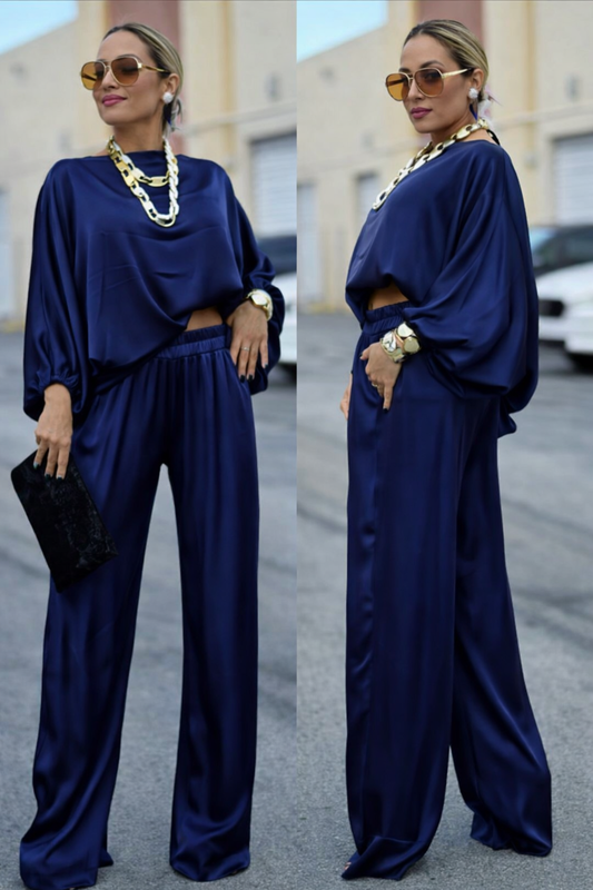 Italian Navy Satin Set- One Size