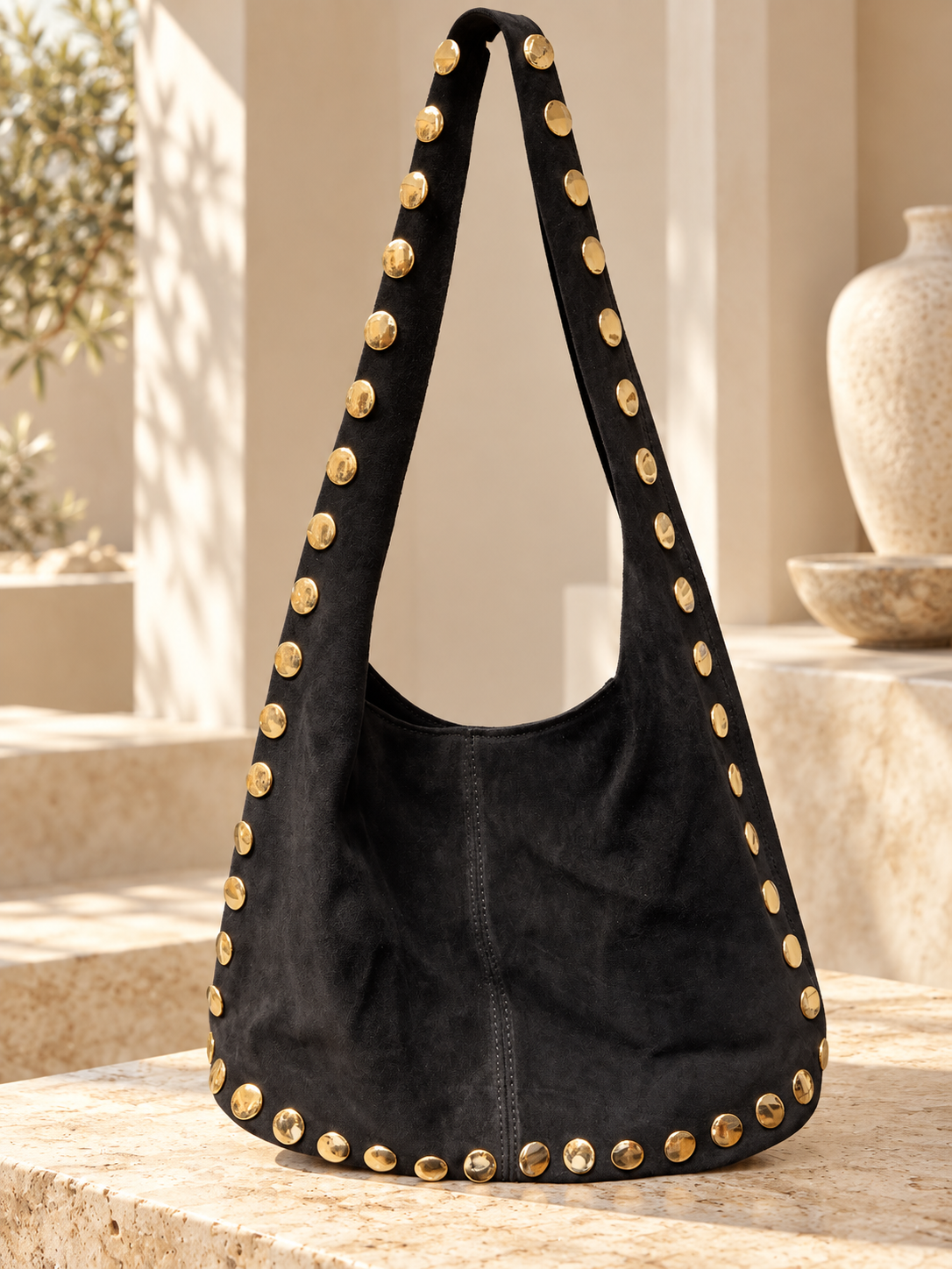 Black Gold Studded Hobo Bag