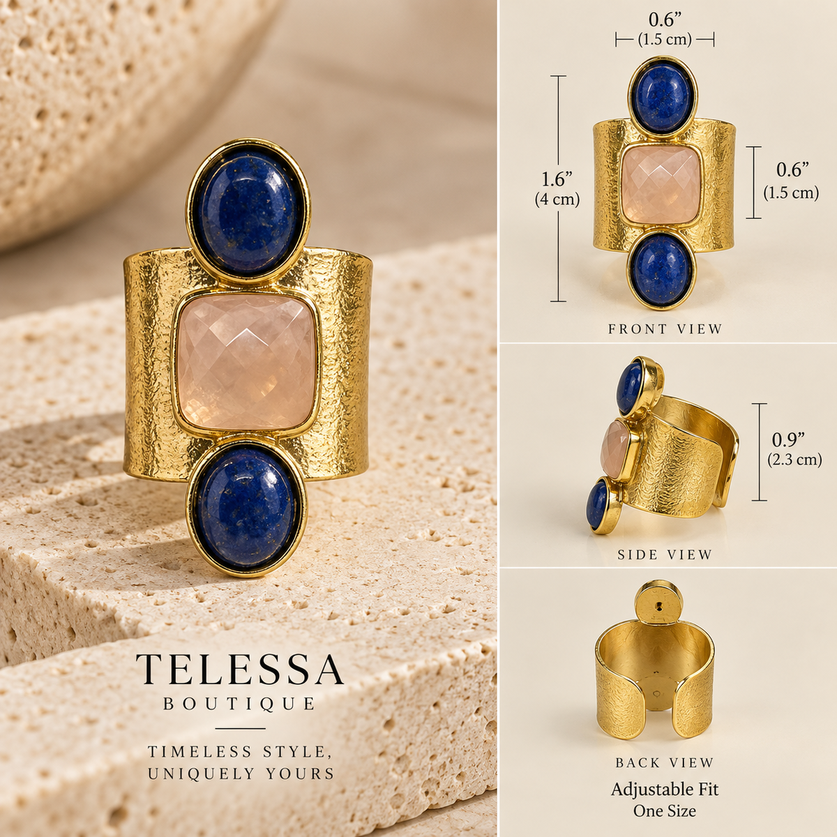 Turkish Lapis & Rose Quartz Statement Ring