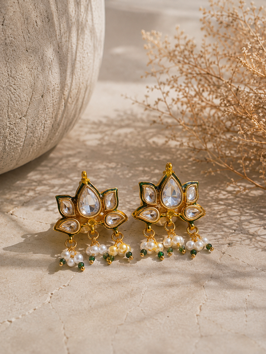 Ivory Lotus Kundan Earrings