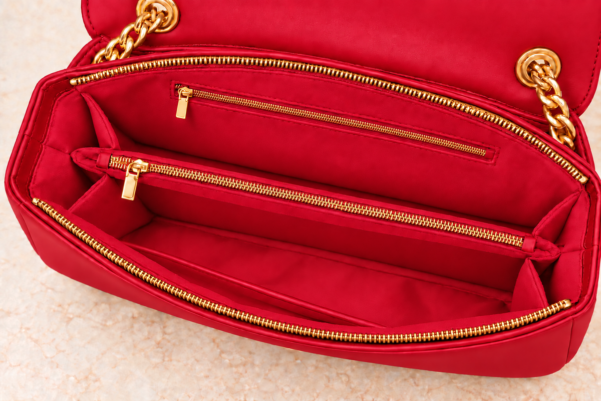 Red Designer-Inspired Quilted Chain Bag