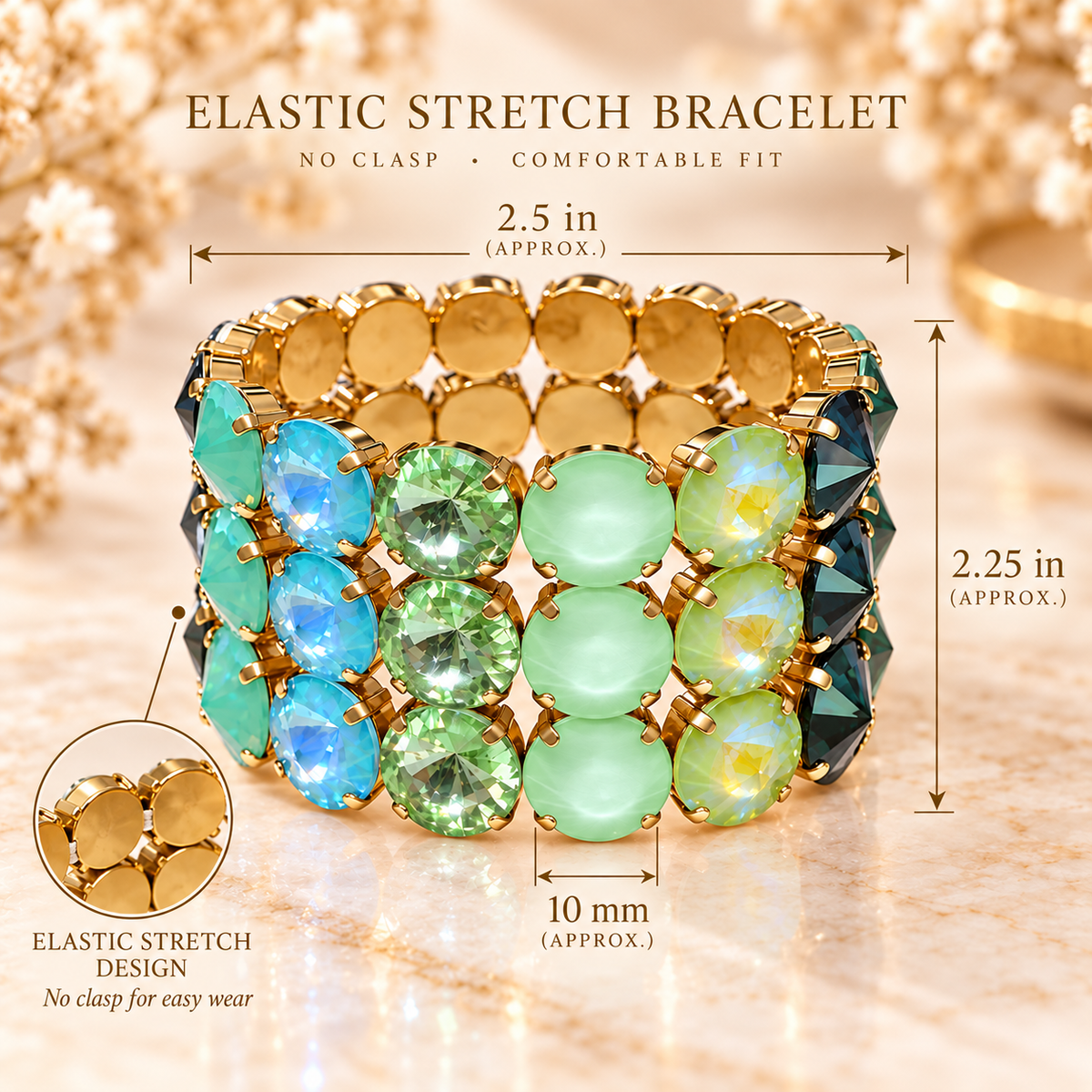 TOVA Drea 3 Row Stretch Bracelet in Blue/ Green Ombre