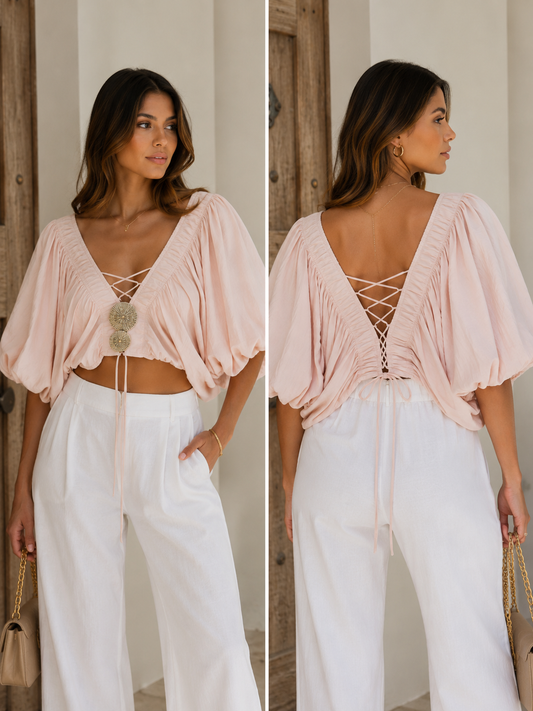Pink Gold Buttons Crop Top