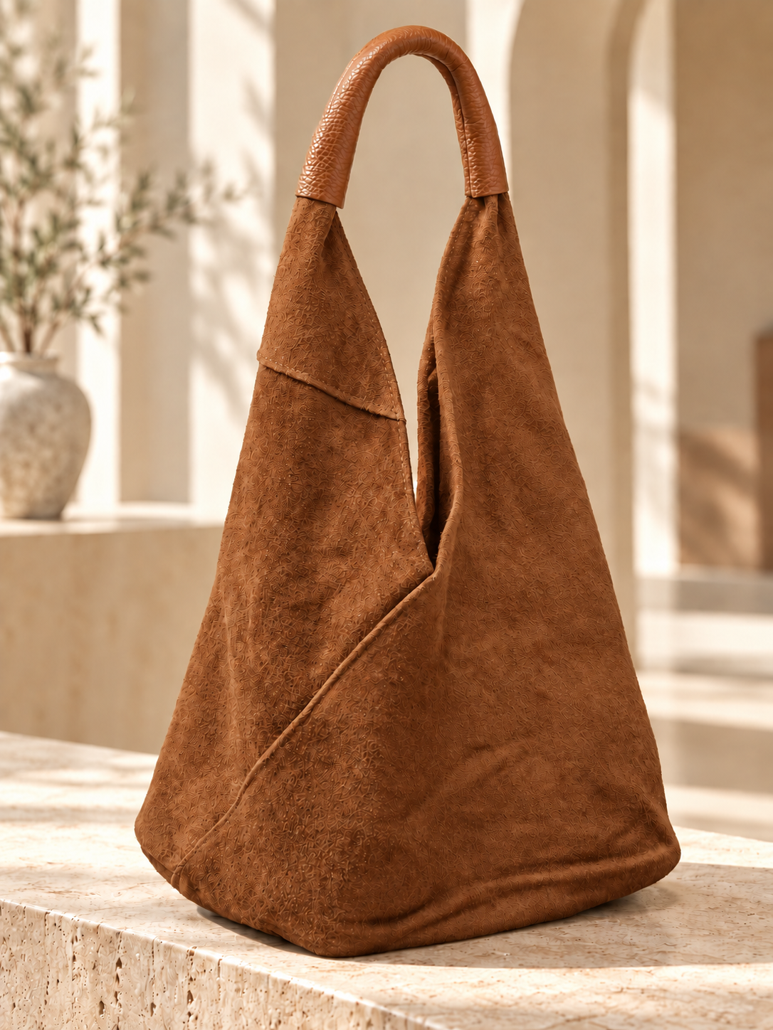 Camel Italian Hobo Bag with Pouch