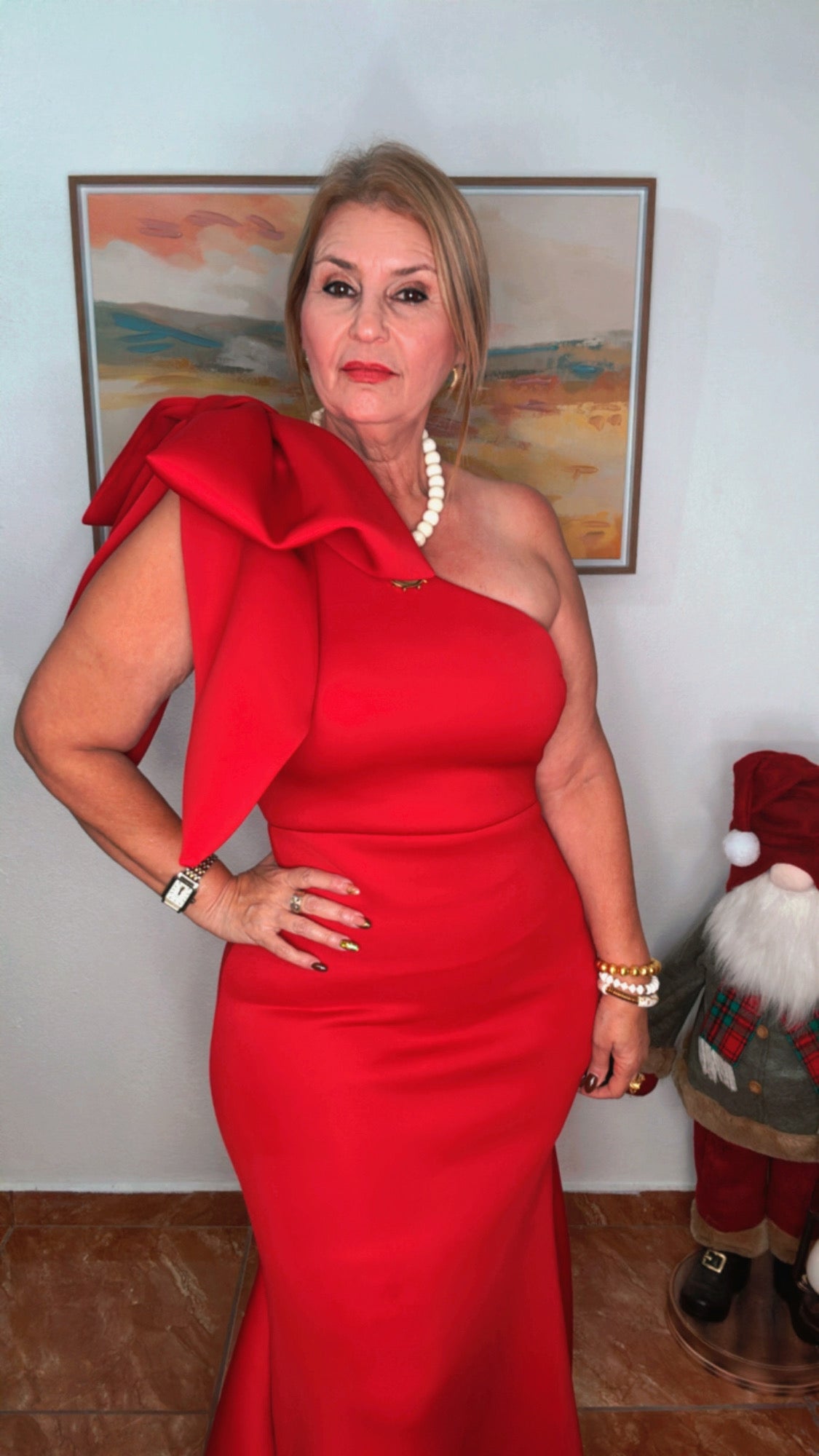 One Shoulder Bow Maxi Dress Red