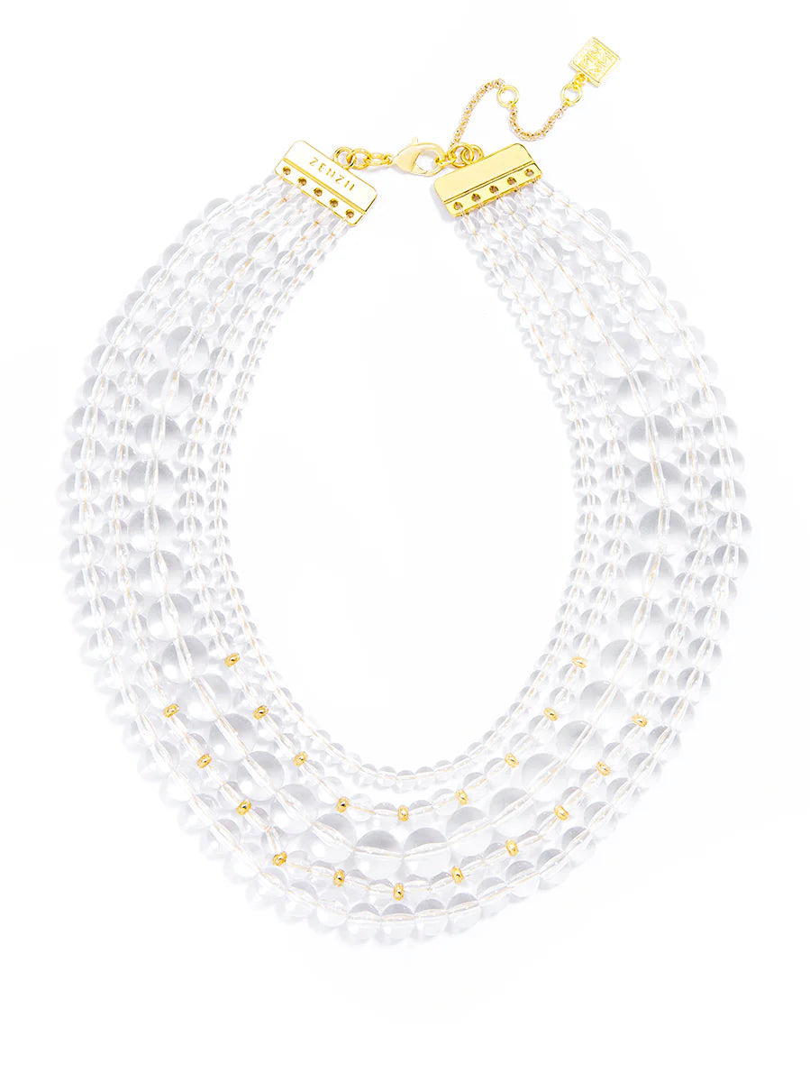 Collar Necklace Consisted Of 5 Strands Of Assorted Sized Beads
