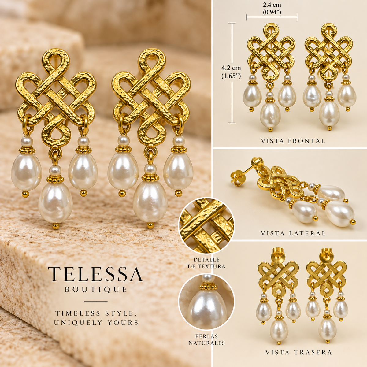 Turkish Eternal Knot Pearl Drop Earrings