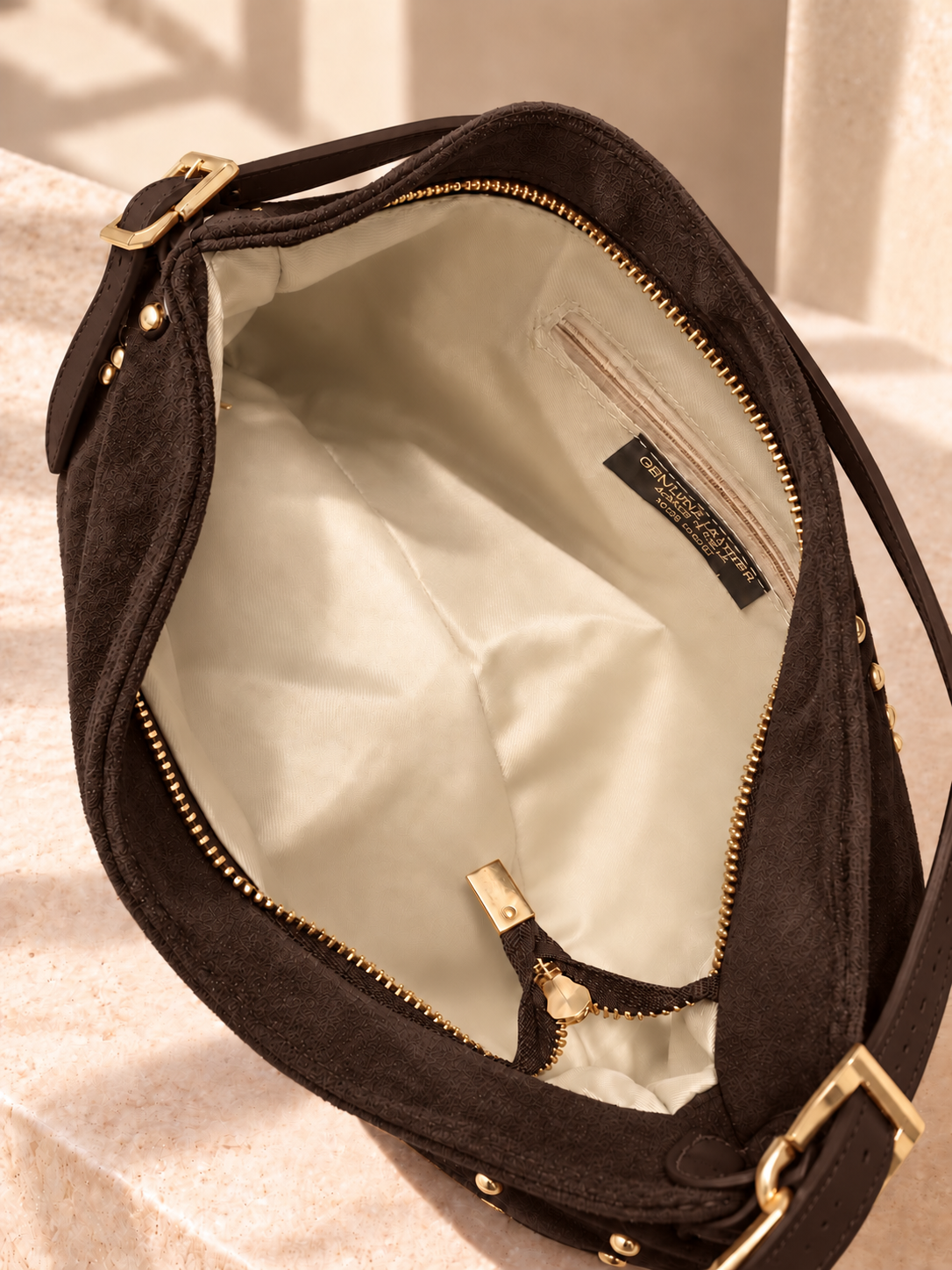 Dark chocolate Italian Studded Suede Shoulder Bag