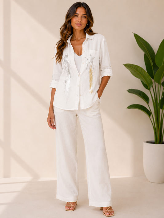 Italian Linen Shinmer Shirt - White