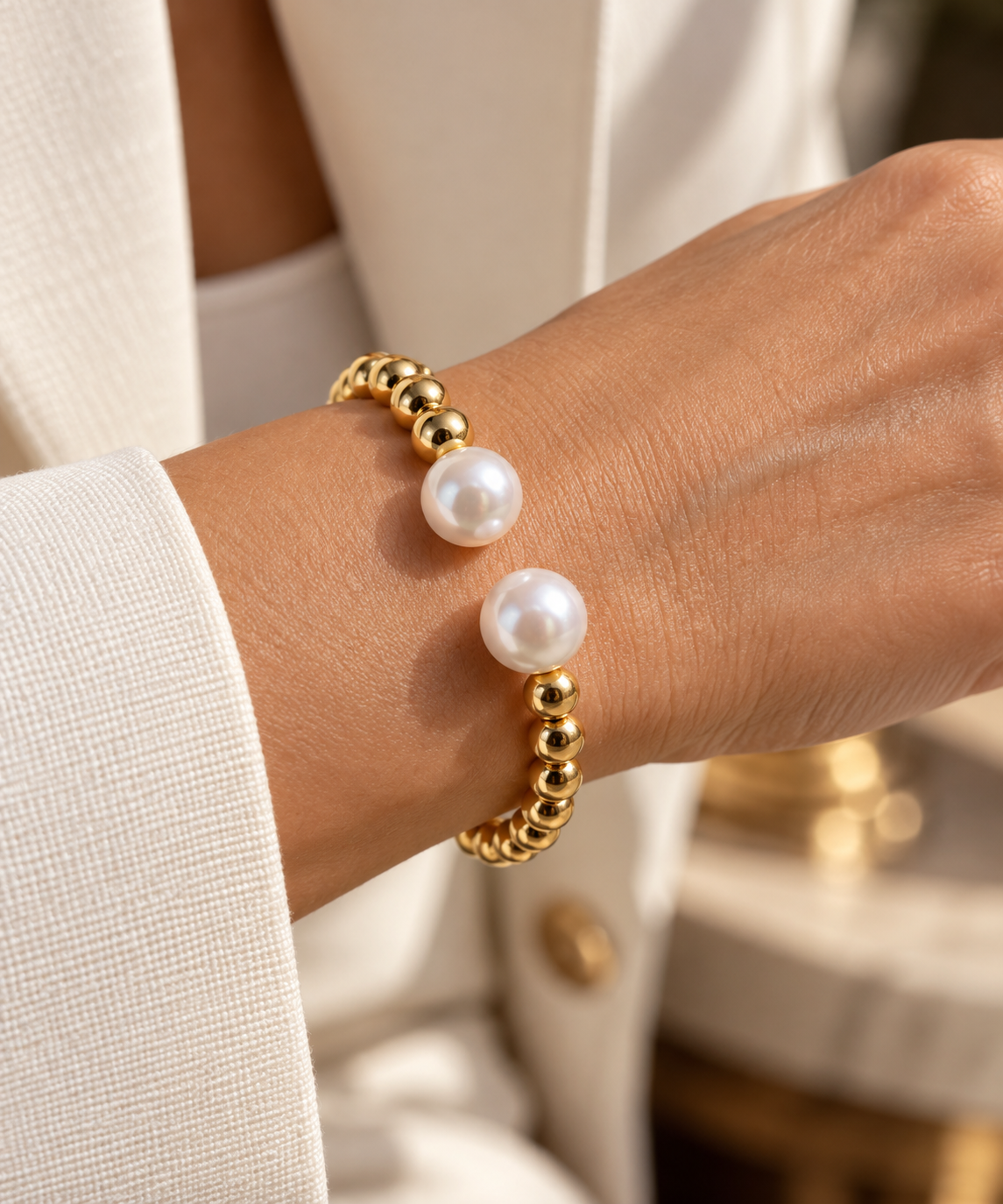 Golden Pearl Open Cuff Bracelet