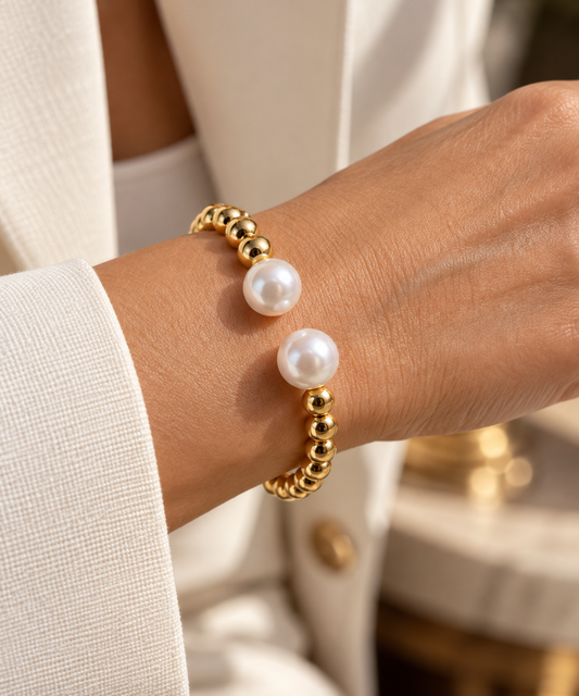 Golden Pearl Open Cuff Bracelet