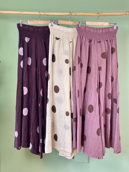Italian Linen Pant with Dots Ivory