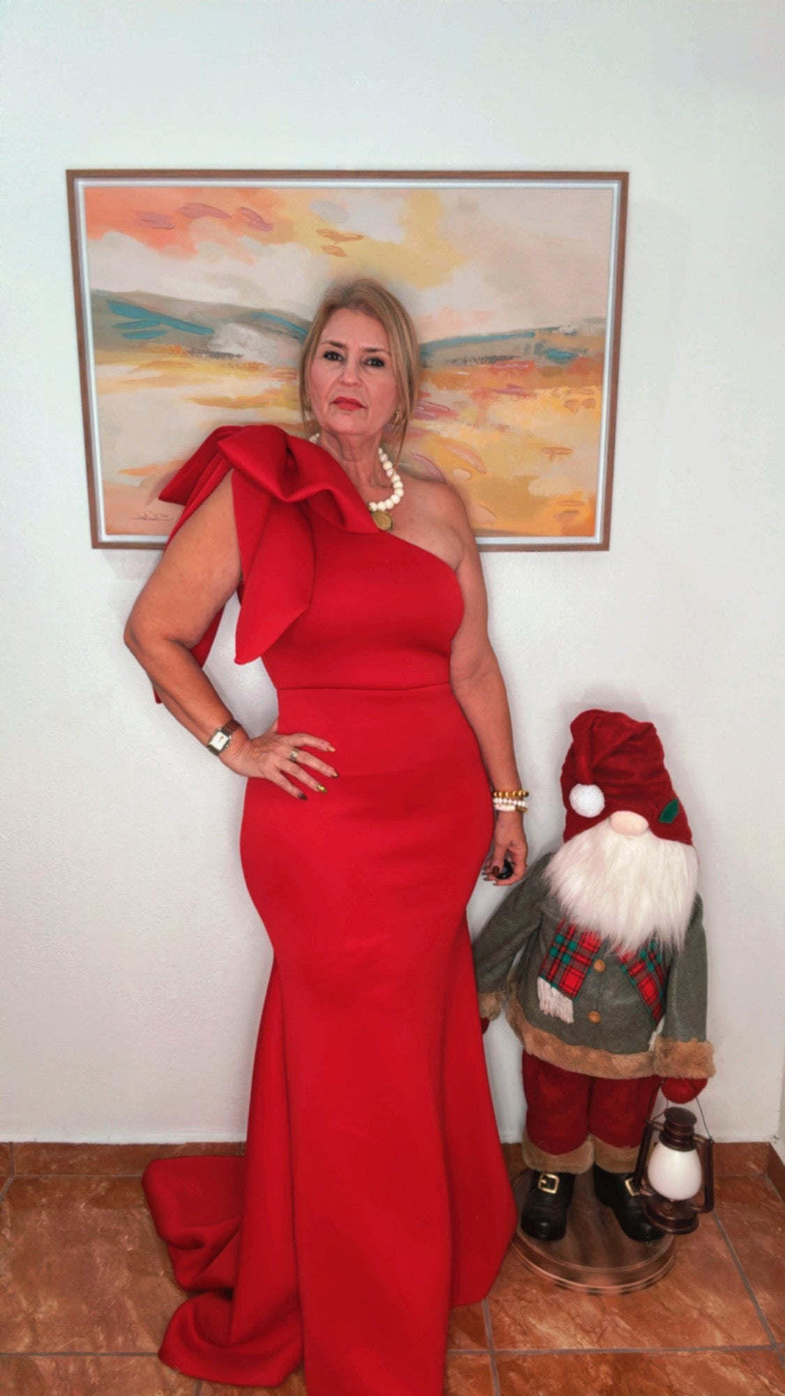 One Shoulder Bow Maxi Dress Red