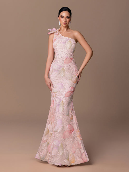 One Shoulder Flower Point Dress