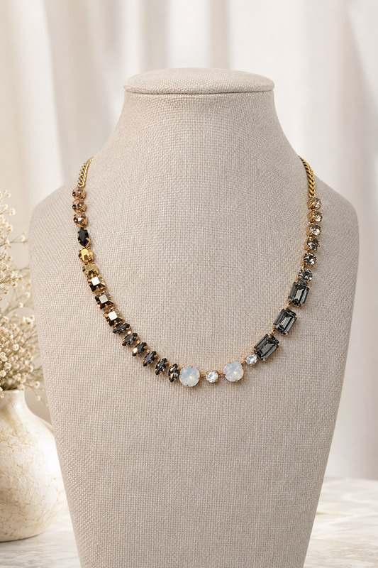 TOVA Black & Antique Gold Crystal Necklace