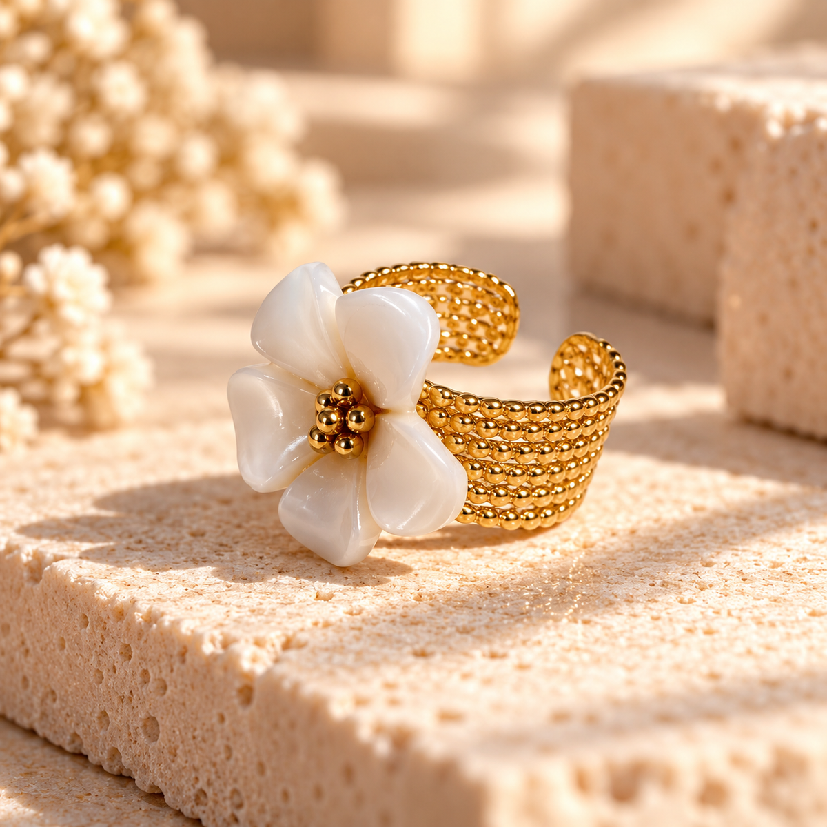 Ivory Blossom Adjustable Statement Ring