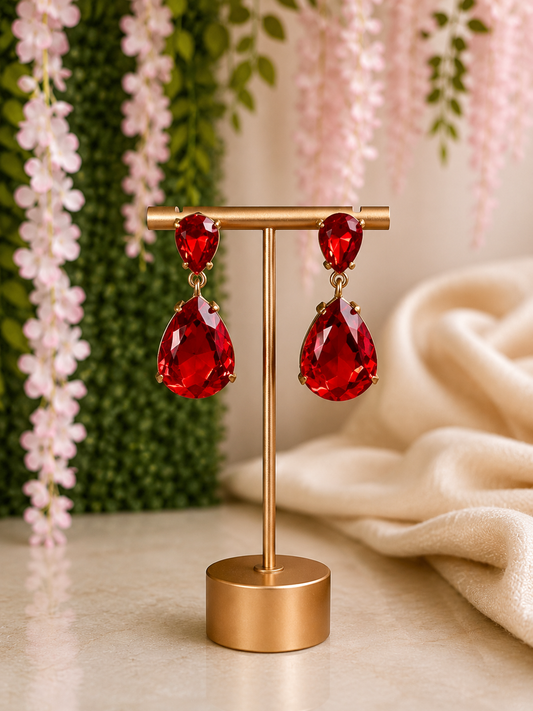 Crystal Drop Earrings Red