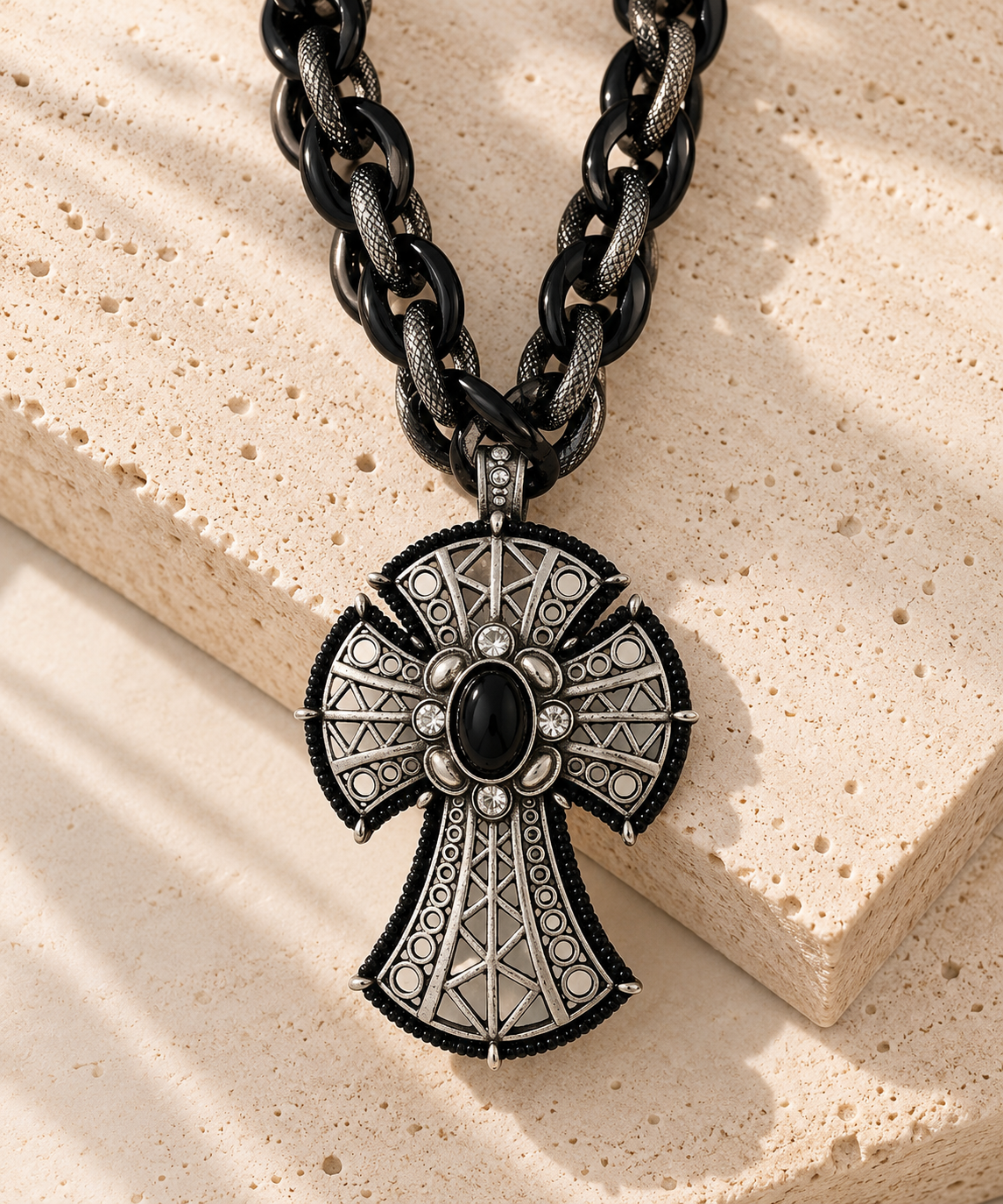 Onyx Heritage Cross Statement Necklace