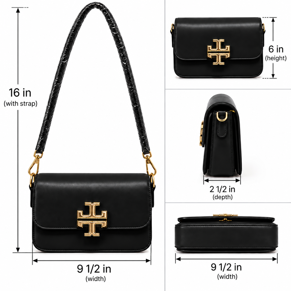 Black Inspired Double-T Flap Crossbody Bag