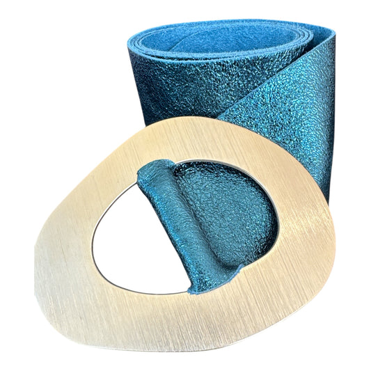 Metallic Turquoise Belt with Brushed Statement Buckle