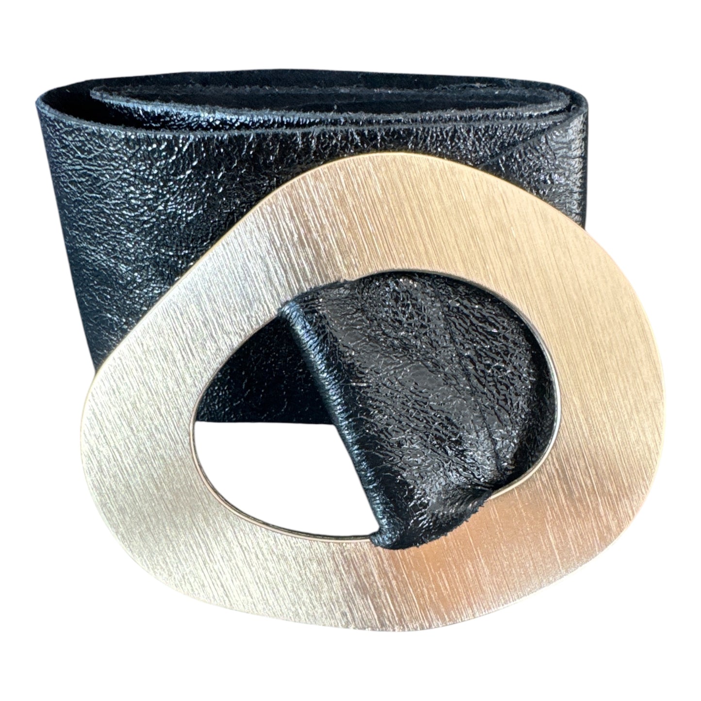 Metallic Black Belt with Brushed Statement Buckle