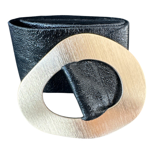 Metallic Black Belt with Brushed Statement Buckle