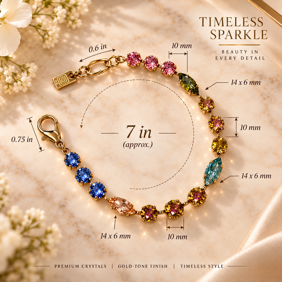 TOVA Multicolor Swarovski Crystal Statement Bracelet – 18K Gold Plated