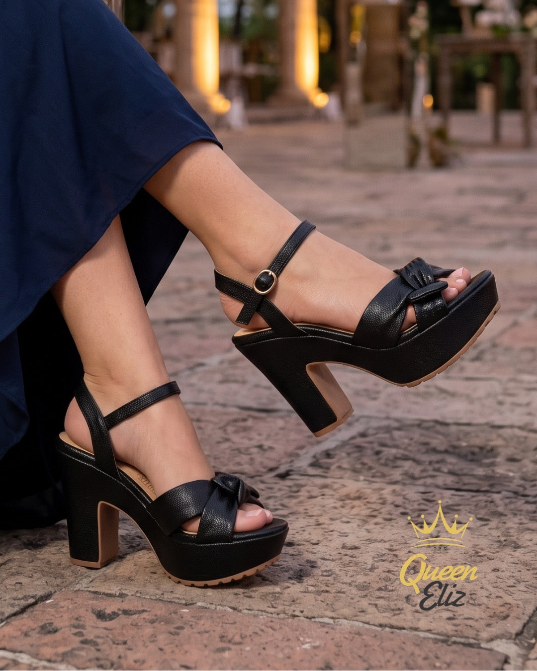 Queen Eliz Black Knot Platform Sandals