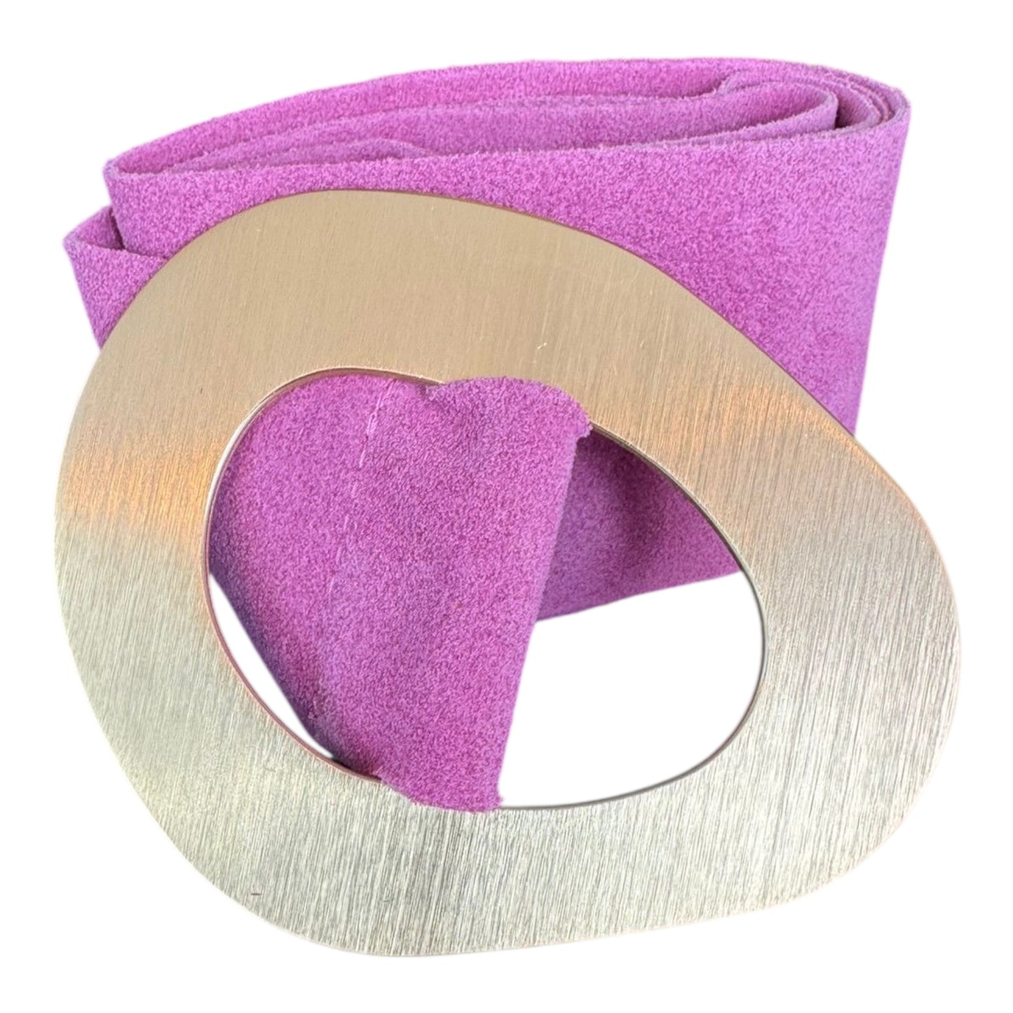 Pink Suede Geometric Gold Buckle Belt