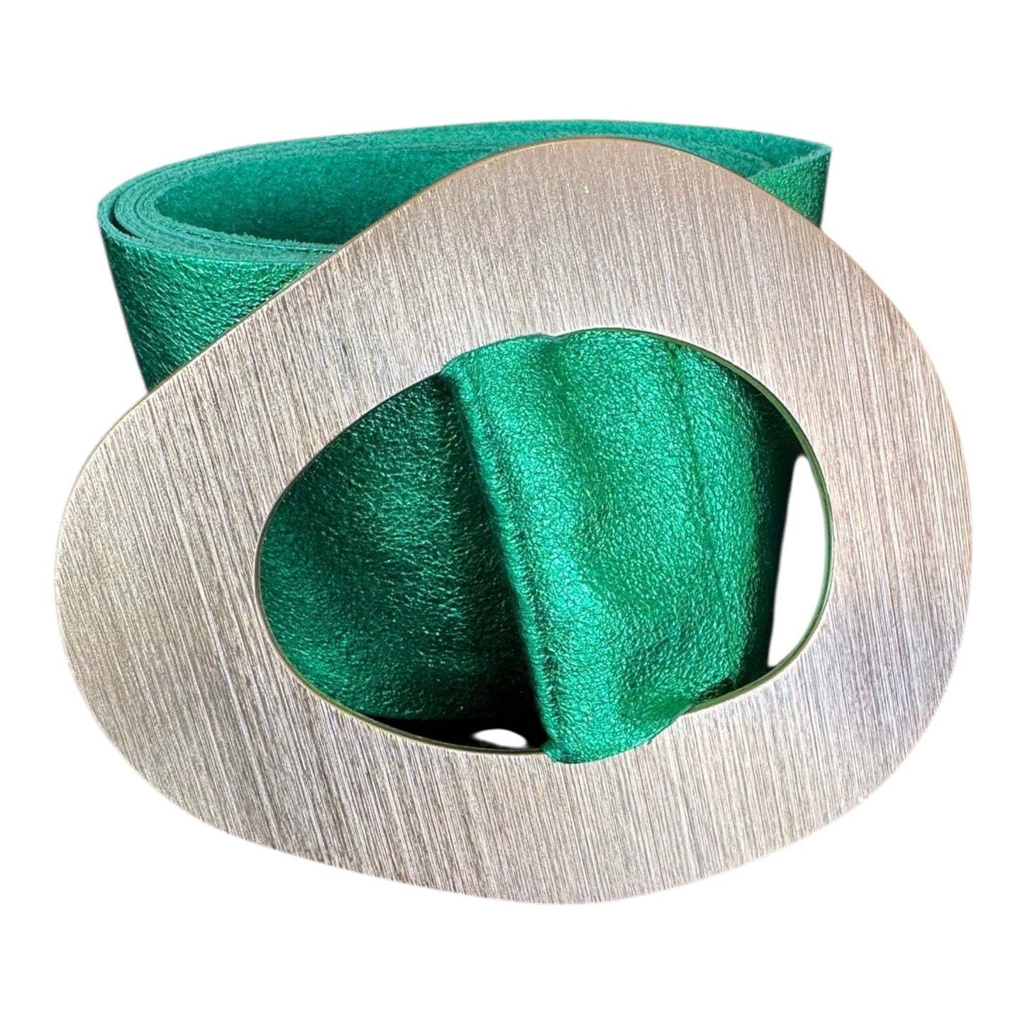 Metallic Green Belt with Brushed Statement Buckle