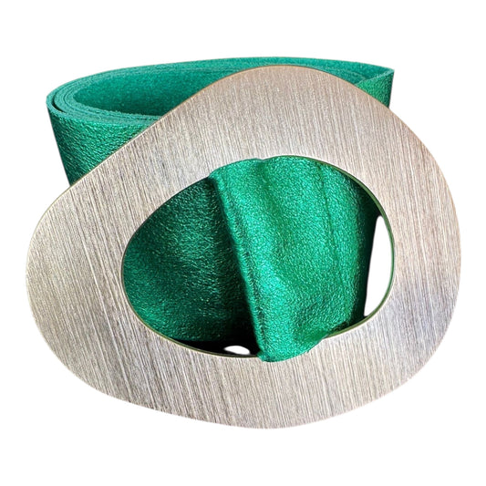 Metallic Green Belt with Brushed Statement Buckle