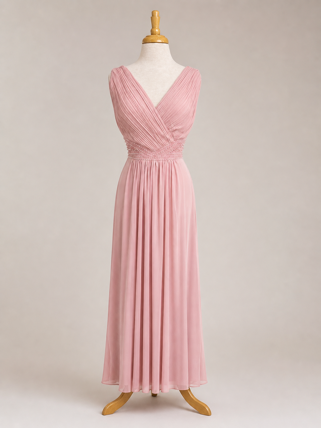 Blush V-Neck Pleated Evening Dress