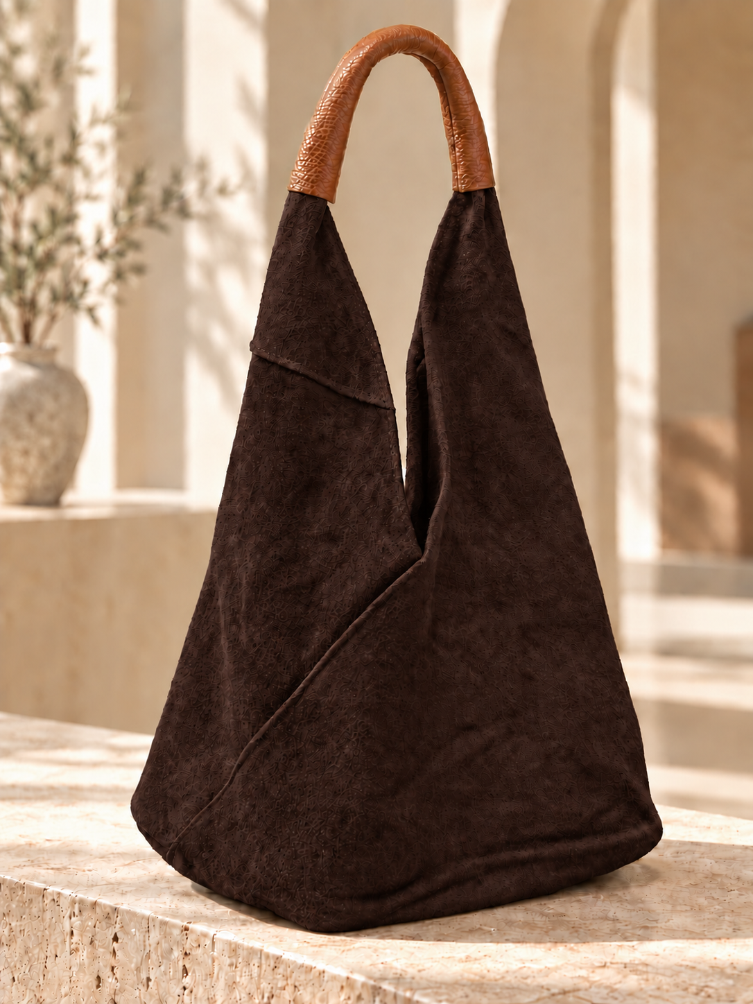 Dark chocolate Italian Hobo Bag with Pouch