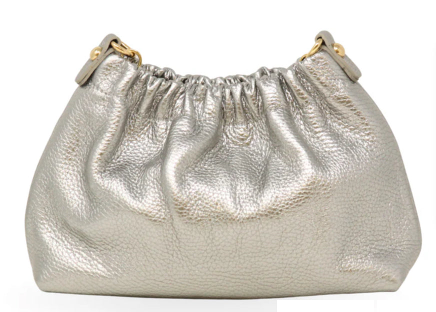 Italian Leather Small Handbag Silver