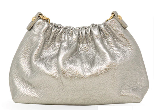 Italian Leather Small Handbag Silver