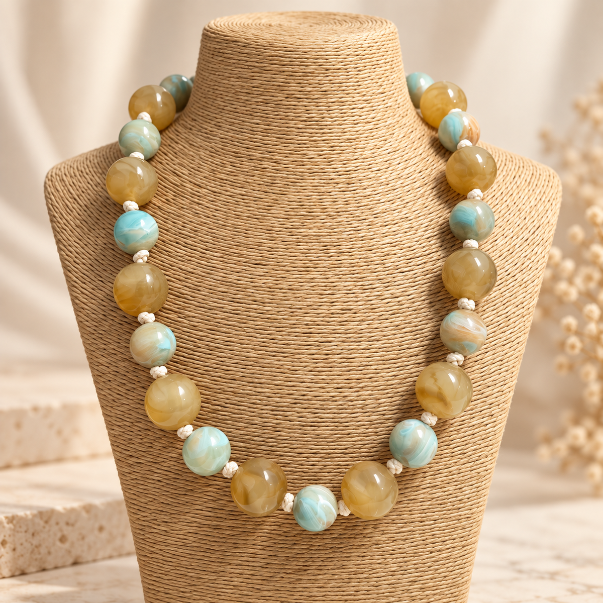 Amber & Aqua Statement Beaded Necklace