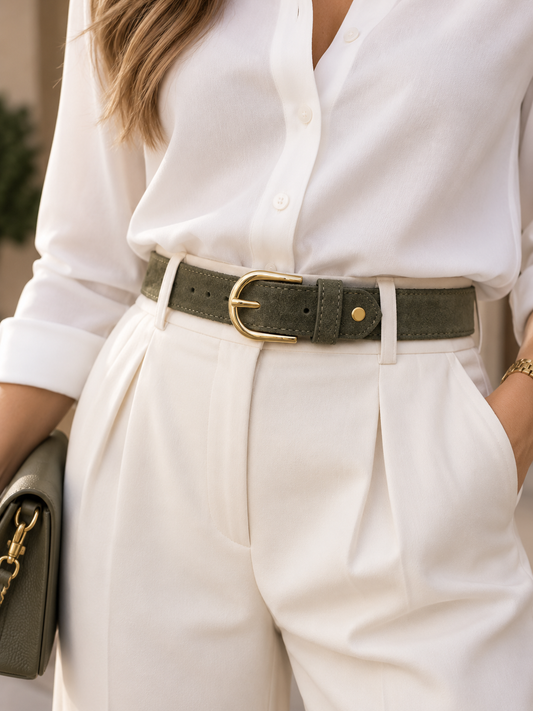 Italian Olive Suede Signature Belt