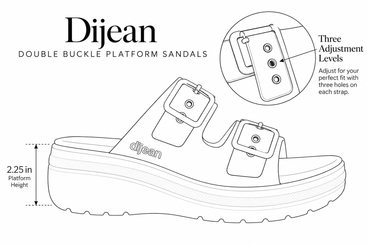 Black Dijean Luxe Double Buckle Platform Sandals