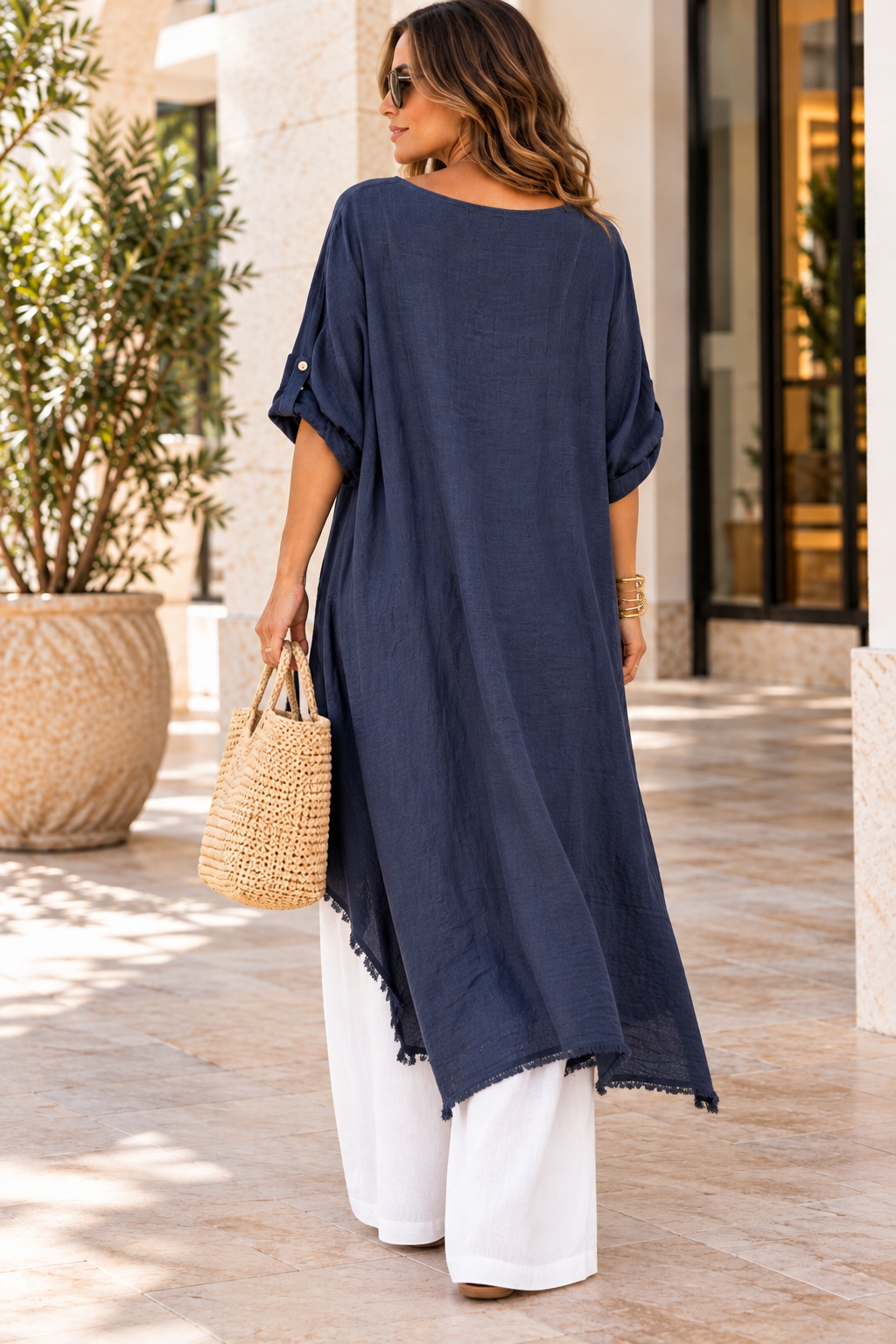 Italian Linen Sequin Heart Asymmetrical Tunic
