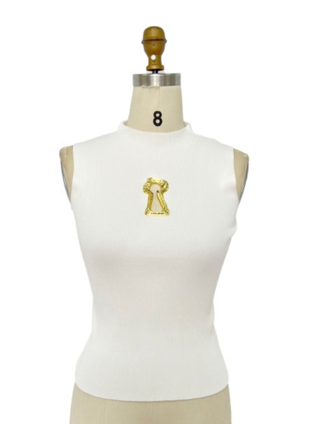 White Fitted Top with Gold Detail â€“ Modern Elegant Style