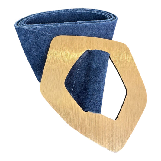 Navy Suede Geometric Gold Buckle Belt