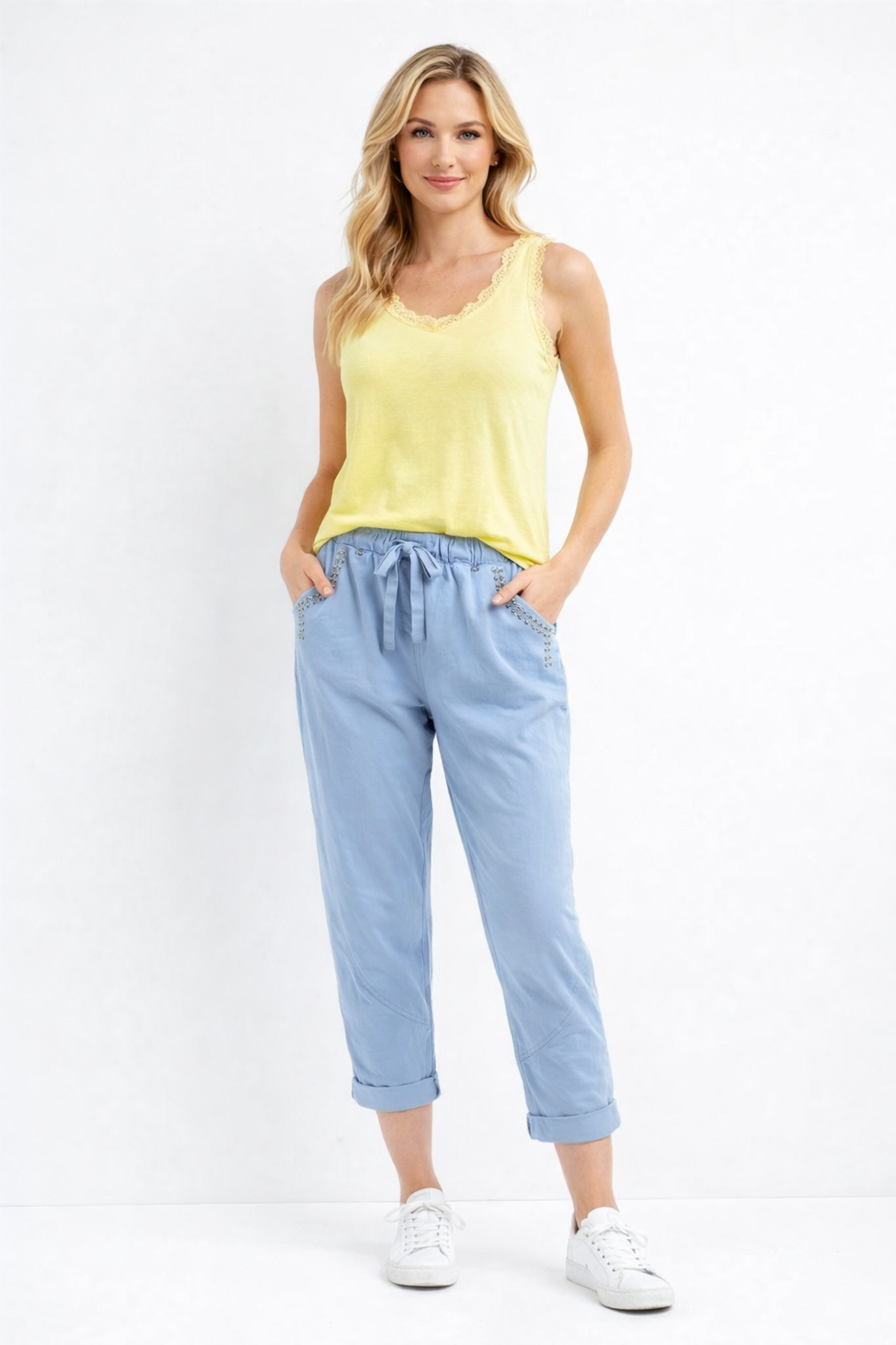 Italian Pant With Silver Studs Blue-One size