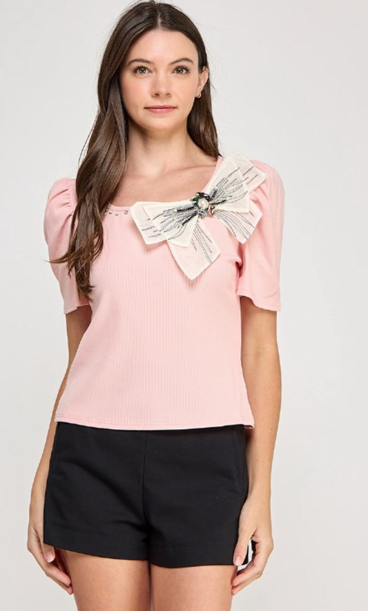 Top With Bow And Gems Accent