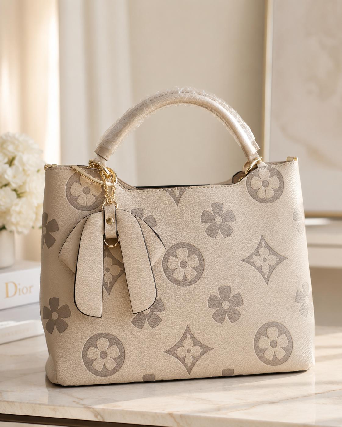 Beige Monogram Luxe 3 In One Handbag Set