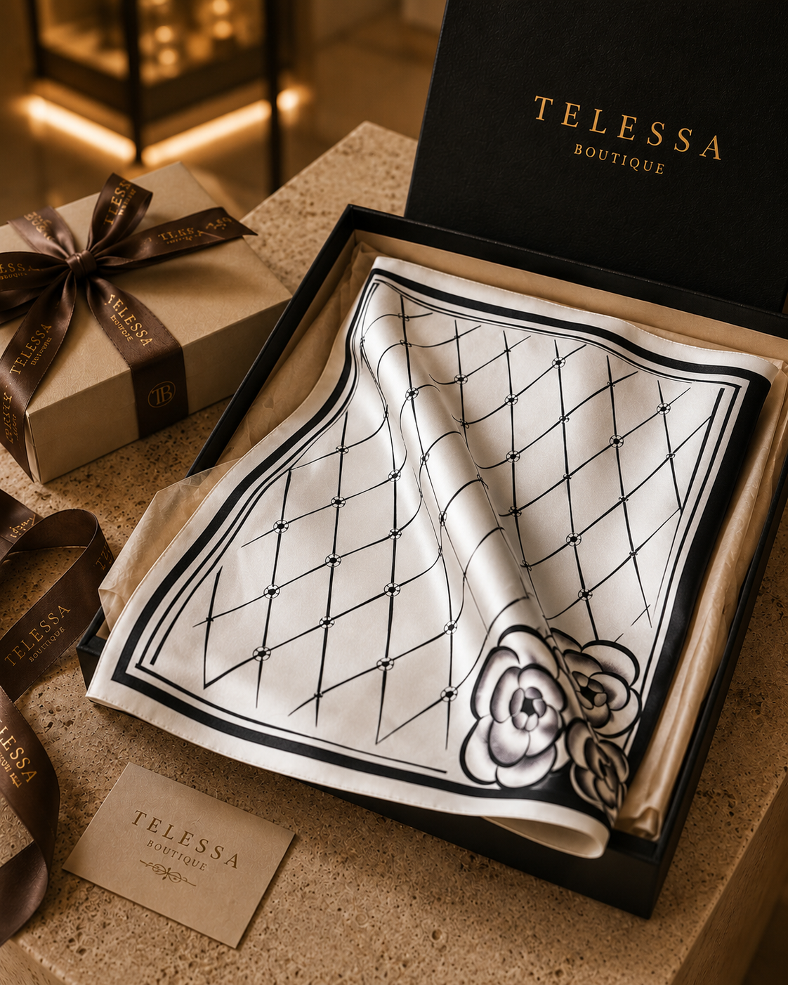 Camellia Ivory Signature Scarf