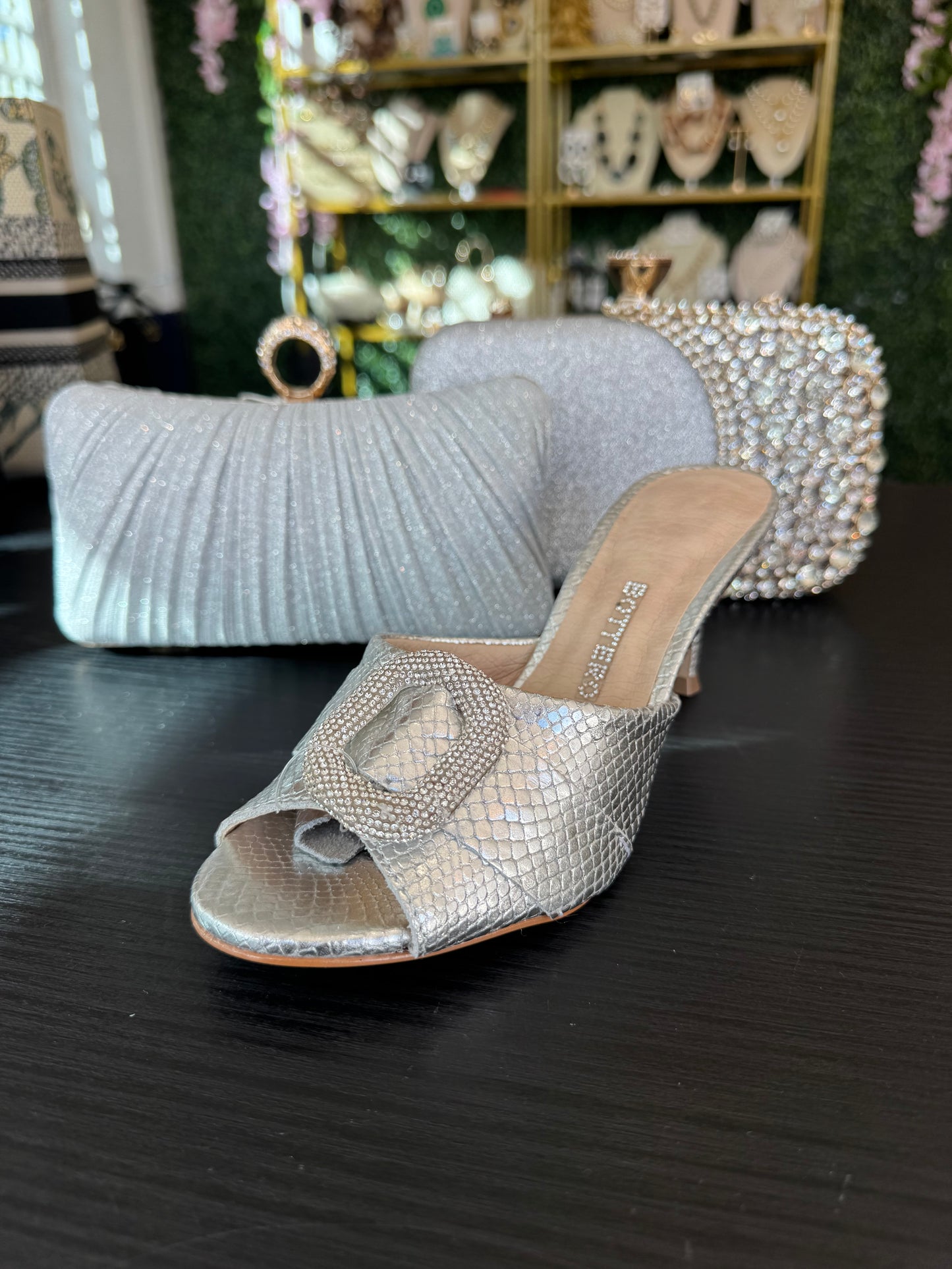 Bottero Leather Silver Crystals Bucket Accent Sandals