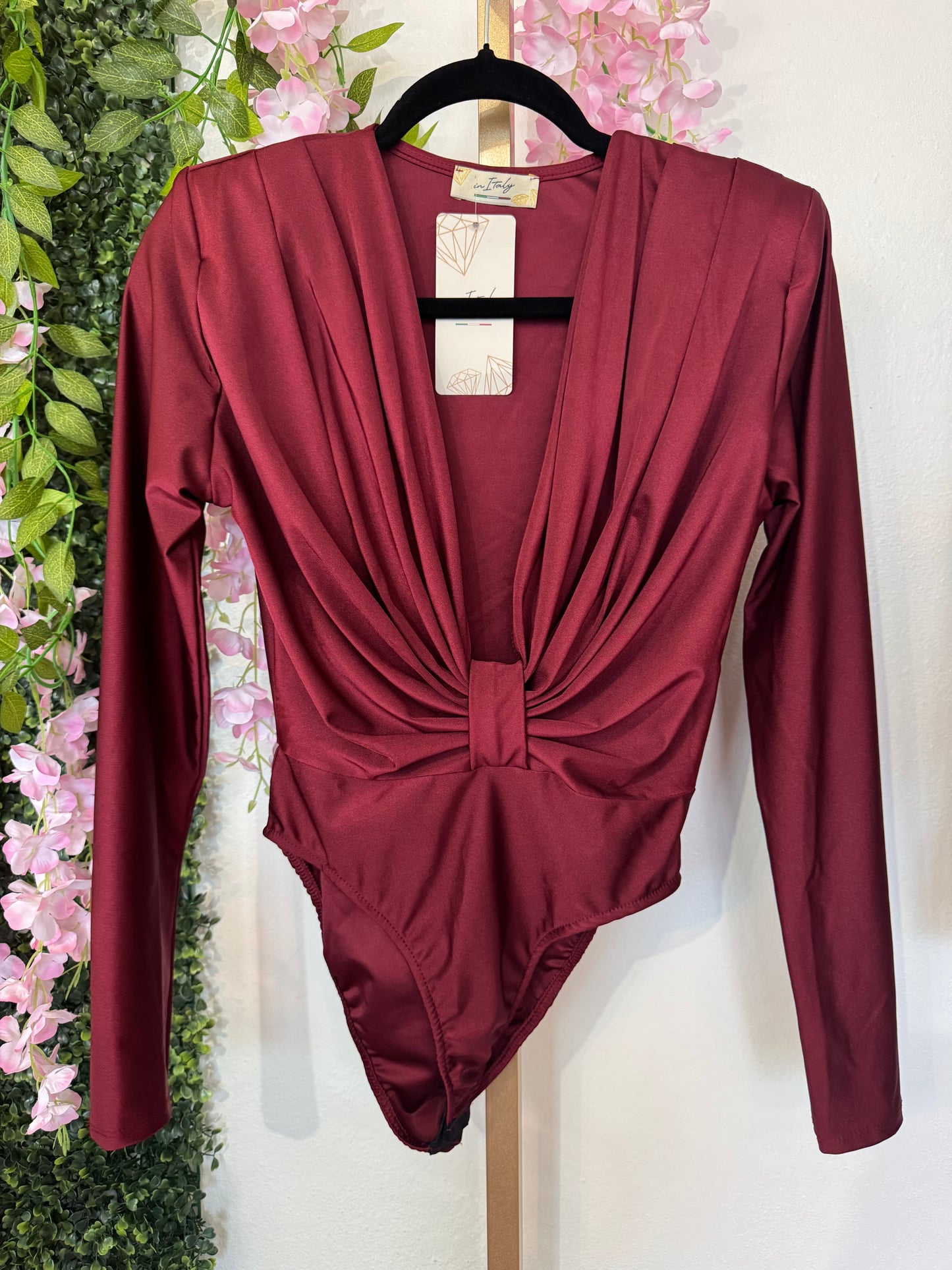 Italian Long Sleeve Bodysuit Wine